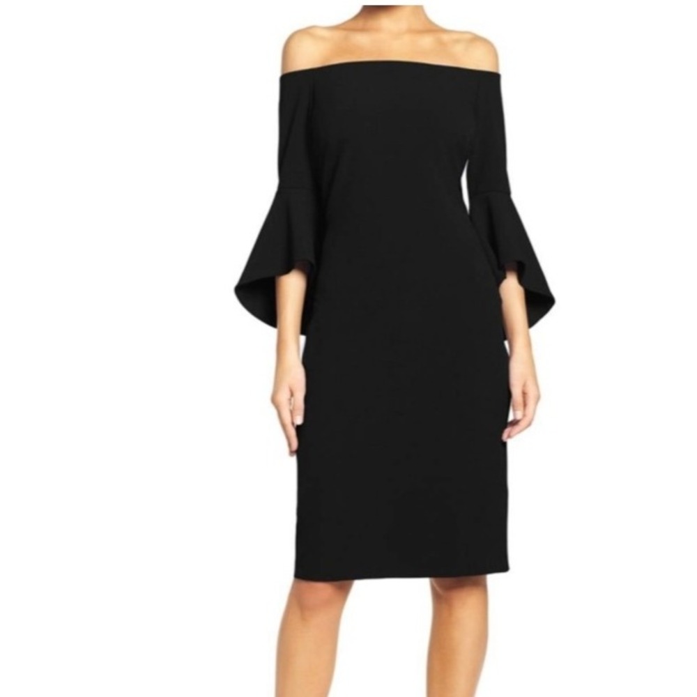 Chelsea28 Black Off The Shoulder Bell Sleeve Sheath Dress Size 4
